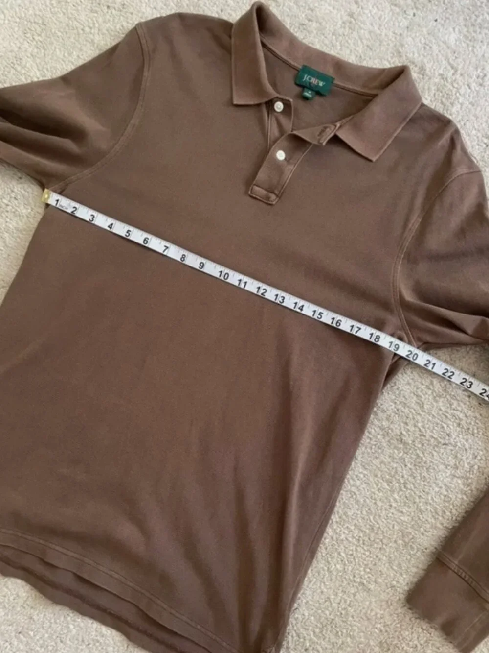 J.Crew Long Sleeve Washed Pique Polo Shirt Oarsman Deep Twig Brown Preppy Size M